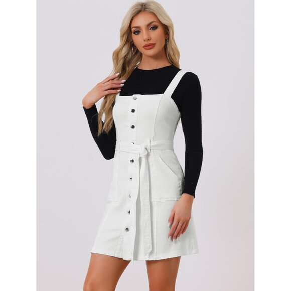 Women's Denim Overall Dress Adjustable Straps Pockets Casual Daywear - Picture 2 of 6